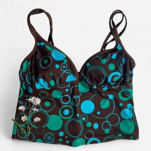 Y2K brown bubble print swim top - Picture 1 of 8